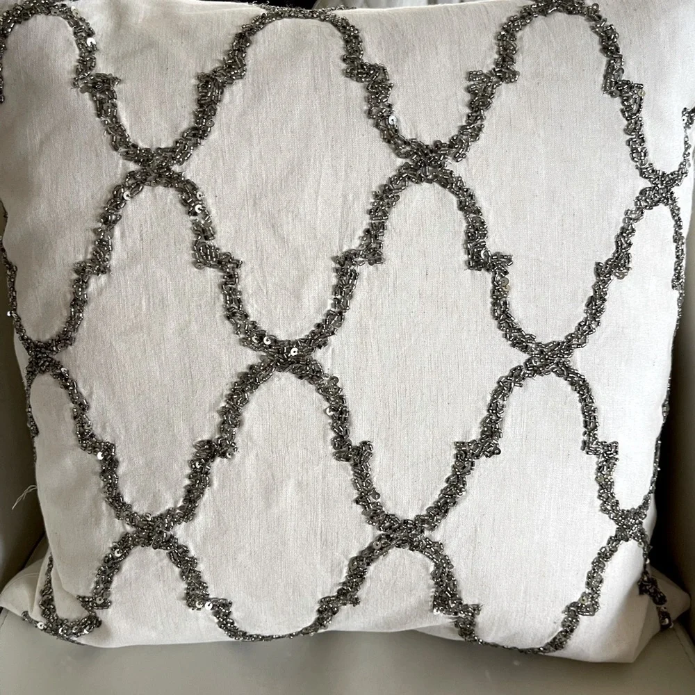 Price reduced Pottery Barn Natural white and silver beaded pillow